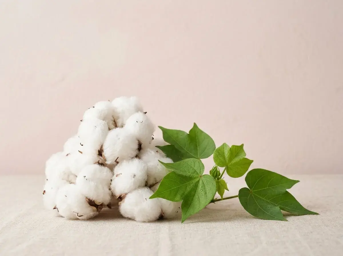 Organic cotton and green leaves representing hygiene standards